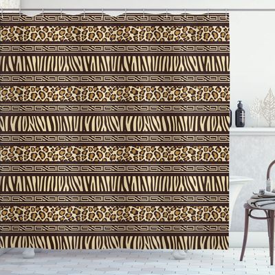 Ambesonne Afirca Shower Curtain, Horizontal Stripes with Leopard Skin Pattern Indigenous Culture Inspiration, Cloth Fabric Bathroom Decor Set with Hooks, 69" W x 70" L, Brown Pale Brown