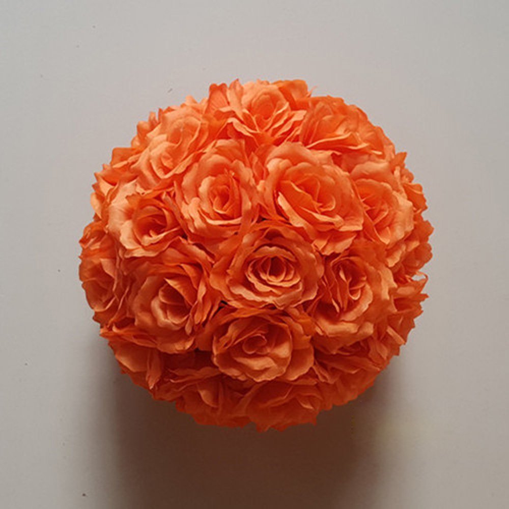 5 Pack 3 inch Artificial Rose Satin Pomander Kissing Balls for Home Wall Wedding Party Ceremony Decoration,Orange
