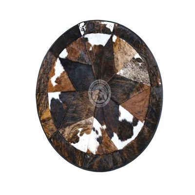 Sunshine Cowhides 100% Genuine Patchwork Cowhide Rug - Dark Tricolor, Single Star, Rodeo Animal Hide Rugs for Living Room, Office or Kitchen Area - Round Leather Rug - Small (40" Diameter)