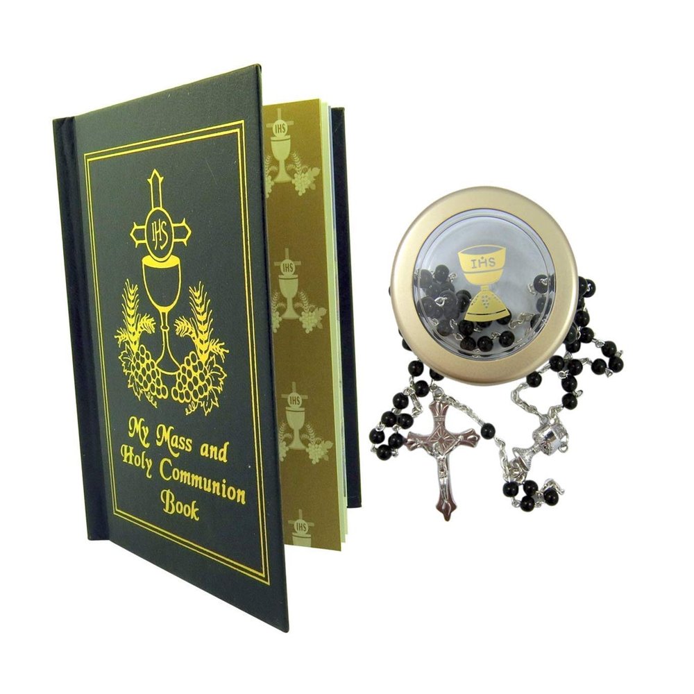 Book and Rosary Gift Set Gift Set, My Mass and Holy Communion Missal and Rosary with Case for Boys