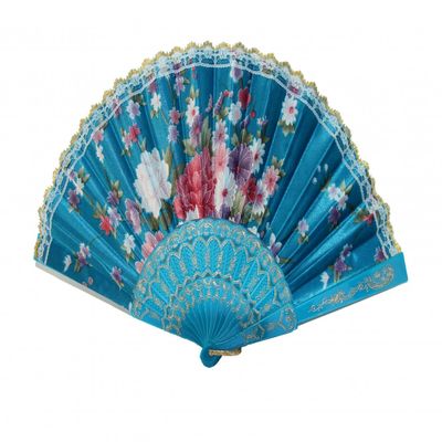 Feng Shui Import Silk Hand Fan with Golden Lace and Color Slab (Pink)