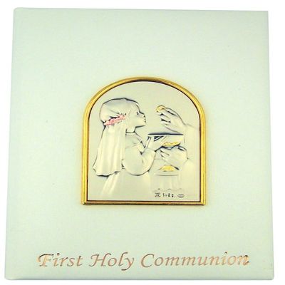 First Holy Communion Padded Leatherette Missal with First Communion Girl Image, 5 1/4 Inch