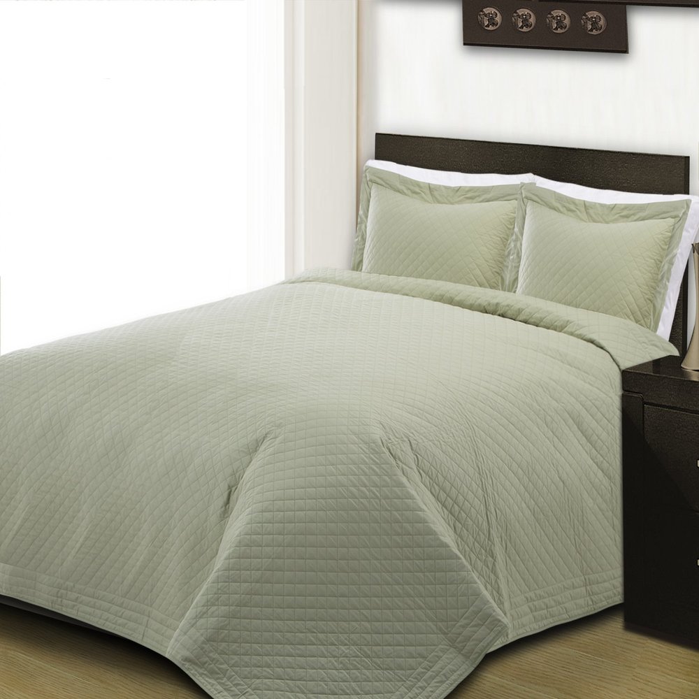 Cottonpure 100% Cotton Diamond Quilt, King, Solid, Sage