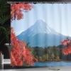 Ambesonne Landscape Shower Curtain, Mountain Fiji with Snowcapped Summit and Lake Maple Trees in Autumn, Cloth Fabric Bathroom Decor Set with Hooks, 69" W x 70" L, Paprika Blue and Green view 3