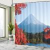 Ambesonne Landscape Shower Curtain, Mountain Fiji with Snowcapped Summit and Lake Maple Trees in Autumn, Cloth Fabric Bathroom Decor Set with Hooks, 69" W x 70" L, Paprika Blue and Green view 4