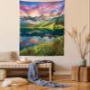 Ambesonne Landscape Tapestry, Summer Sunrise on Vorderer Gosausee Lake in The Austrian Alp Mountains, Wall Hanging for Bedroom Living Room Dorm, 60" X 80", Coral Green view 1