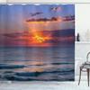 Ambesonne Ocean Shower Curtain, Sunset Before Dusk at Cloudy Nature and Calm Sea with Small Waves Image, Cloth Fabric Bathroom Decor Set with Hooks, 69" W x 70" L, Orange Coral view 1