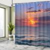 Ambesonne Ocean Shower Curtain, Sunset Before Dusk at Cloudy Nature and Calm Sea with Small Waves Image, Cloth Fabric Bathroom Decor Set with Hooks, 69" W x 70" L, Orange Coral view 4