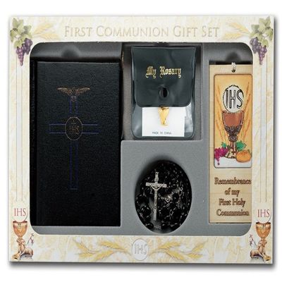 First Holy Communion Blessed Trinity 6 Piece Deluxe Remembrance of My Boxed Gift Set (Black (Boys))