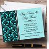 Aqua Sky Blue Black Damask & Diamond Personalized Wedding Invitations view 1