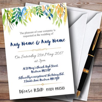 Autumn Leaves Watercolour Floral Header Personalized Wedding Invitations