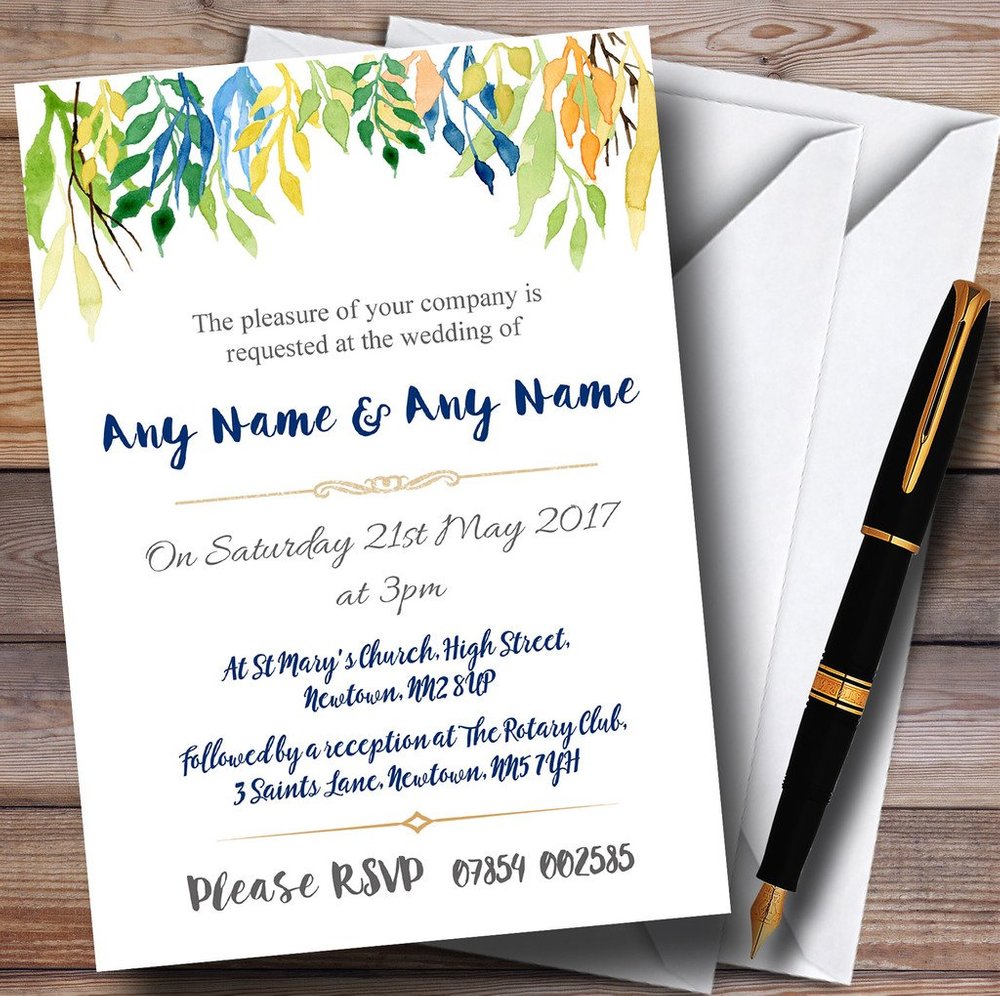 Autumn Leaves Watercolour Floral Header Personalized Wedding Invitations
