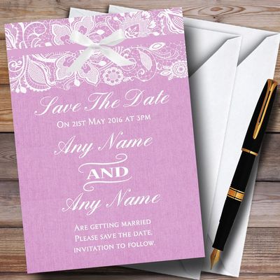 Vintage Dusky Pink Rose Burlap & Lace Personalized Wedding Save The Date Cards