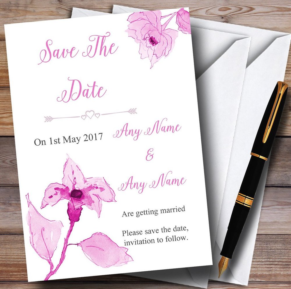 Beautiful Dusty Rose Pink Watercolour Flowers Personalized Wedding Save The D...