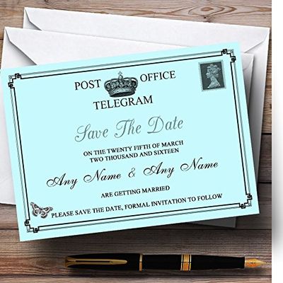 Vintage Telegram Elegant Aqua Personalized Wedding Save The Date Cards