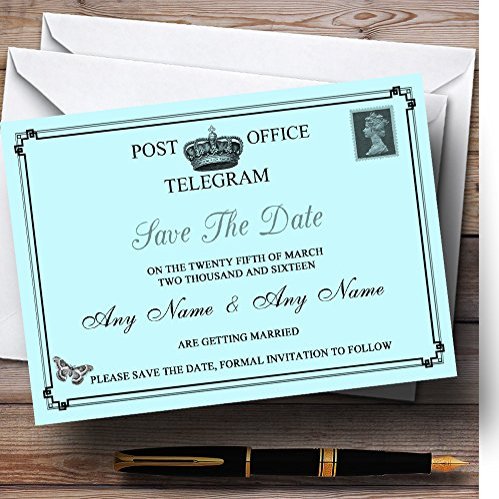 Vintage Telegram Elegant Aqua Personalized Wedding Save The Date Cards