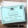 Vintage Telegram Elegant Aqua Personalized Wedding Save The Date Cards view 1