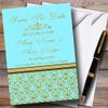 Aqua Sky Blue & Gold Vintage Damask Personalized Wedding Save The Date Cards view 1