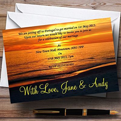 Beach at Sunset Romantic Abroad Personalized Evening Reception Invitations