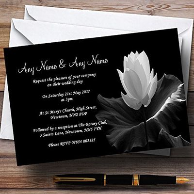 Beautiful Black White Flower Personalized Evening Reception Invitations