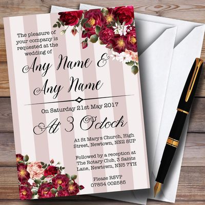 Red Rose & Stripes Vintage Personalized Evening Reception Invitations