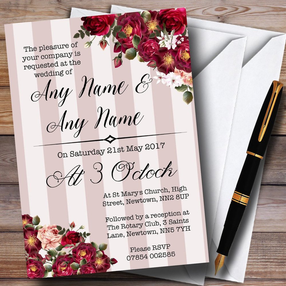 Red Rose & Stripes Vintage Personalized Evening Reception Invitations