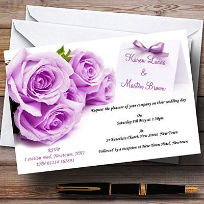 Beautiful Lilac/Purple Rose Personalized Evening Reception Invitations