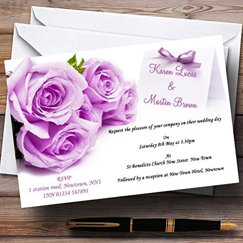 Beautiful Lilac/Purple Rose Personalized Evening Reception Invitations