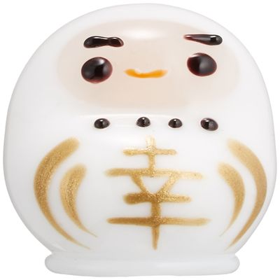 Falkert Interior/Figurine Object Cute Handmade Glass workmaker Happy Daruma (White), Clear