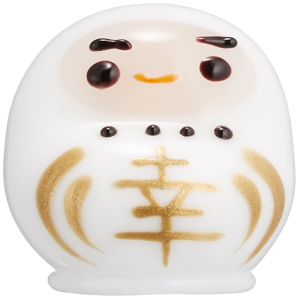Falkert Interior/Figurine Object Cute Handmade Glass workmaker Happy Daruma (White), Clear