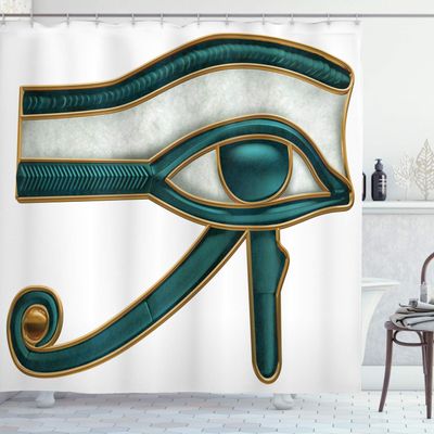 Ambesonne Egyptian Print Shower Curtain, Eye Pattern Egyptian of Protection Image, Cloth Fabric Bathroom Decor Set with Hooks, 69" W x 75" L, Yellow Emerald