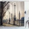 Ambesonne London Shower Curtain, Big Ben and Houses of Parliament The Riverside with Retro Lanterns Picture, Cloth Fabric Bathroom Decor Set with Hooks, 69" W x 84" L, Ivory Grey view 1