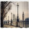 Ambesonne London Shower Curtain, Big Ben and Houses of Parliament The Riverside with Retro Lanterns Picture, Cloth Fabric Bathroom Decor Set with Hooks, 69" W x 84" L, Ivory Grey view 2