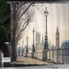 Ambesonne London Shower Curtain, Big Ben and Houses of Parliament The Riverside with Retro Lanterns Picture, Cloth Fabric Bathroom Decor Set with Hooks, 69" W x 84" L, Ivory Grey view 3