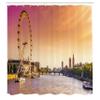 Ambesonne London Shower Curtain, Sunset View Bridge on Thames River Ferris Wheel London Eye Big Ben Westminster, Cloth Fabric Bathroom Decor Set with Hooks, 69" W x 75" L, Peach and Pink view 2