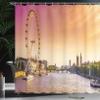 Ambesonne London Shower Curtain, Sunset View Bridge on Thames River Ferris Wheel London Eye Big Ben Westminster, Cloth Fabric Bathroom Decor Set with Hooks, 69" W x 75" L, Peach and Pink view 3