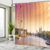 Ambesonne London Shower Curtain, Sunset View Bridge on Thames River Ferris Wheel London Eye Big Ben Westminster, Cloth Fabric Bathroom Decor Set with Hooks, 69" W x 75" L, Peach and Pink view 4
