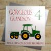 WHITE COTTON CARDS Gorgeous Grandson 4 Have Fun, Handmade 4th Birthday Card, Tractor view 1