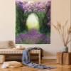 Ambesonne Garden Tapestry, Magic Misty Forest View Spring Blossoms Bushes Greenery Grasses Sun Rays, Wall Hanging for Bedroom Living Room Dorm Decor, 60" X 80", Lavender Green view 1