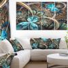 Designart Light Blue Fractal Flower-Digital Art Floral Canvas Print-48x28-4 Panels, 28'' H x 48'' W x 1'' D 4P view 1