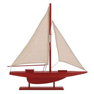 Deco 79 78752 Wood Canvas Sailing Boat Home Decor Product, 17" W/28 H