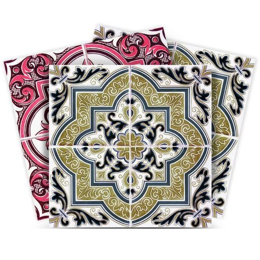 Authentic Tile Stickers by Mi Alma 24 PC Set Spanish Design Wall Tile Decal Perfect for Kitchen Backsplash or Bathroom Tiles Vinyl Art Easy to Install Peel and Stick (6x6 Inch, Rosy Green H219)