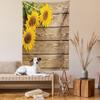 Ambesonne Sunflower Tapestry, Picture of 3 Flowers on Wooden Background at Top Left Corner Picture Country Themed Print, Wall Hanging for Bedroom Living Room Dorm Decor, 60" X 80", Yellow Umber view 2