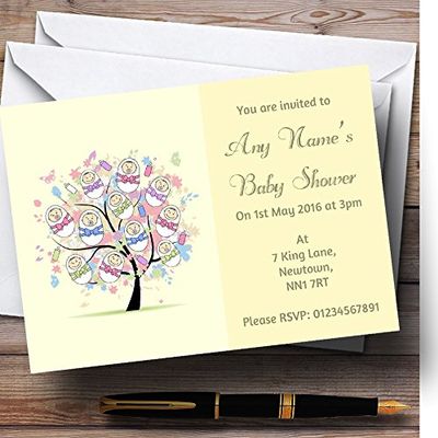 Baby Tree Unisex Yellow Personalized Baby Shower Invitations