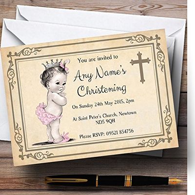 Baby Girl with Crown Christening Party Personalized Invitations