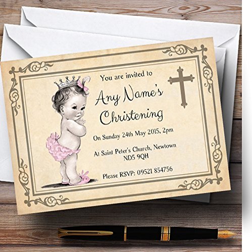 Baby Girl with Crown Christening Party Personalized Invitations