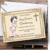 Baby Girl with Crown Christening Party Personalized Invitations view 1