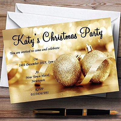 Beautiful Gold Personalized Christmas/New Year/Holiday Party Invitations