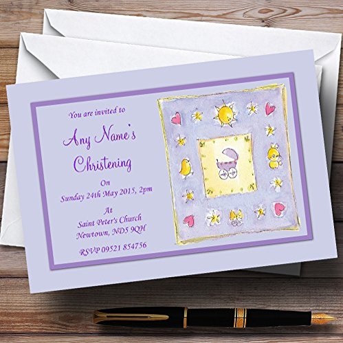 Adorable Lilac Purple Cute Christening Party Personalized Invitations