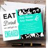 Aqua Vintage Damask Eat Drink Personalized Engagement Party Invitations view 1